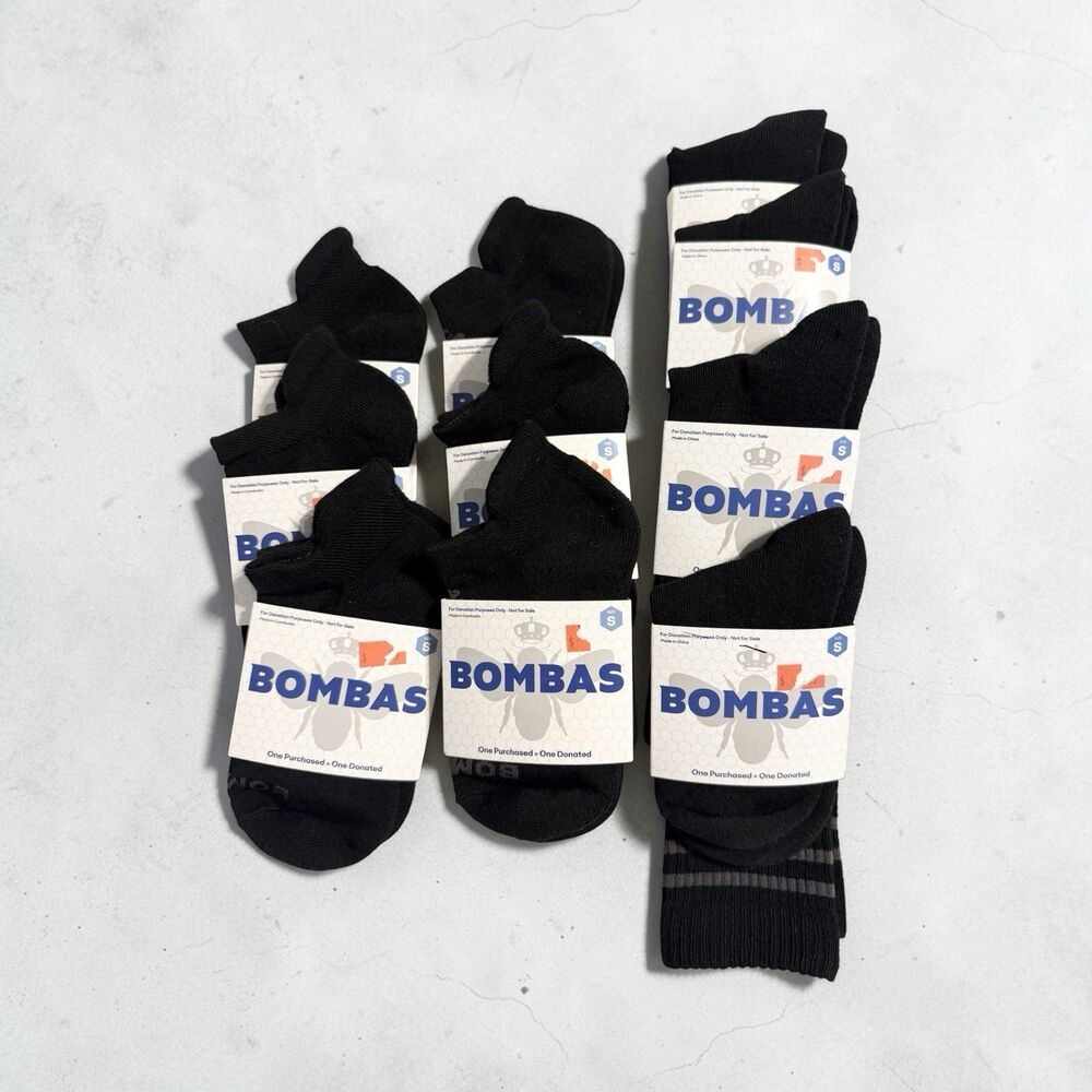 Lot of 10 Bombas Unisex All-Purpose Black Socks - Size Small (Womens 4-7)